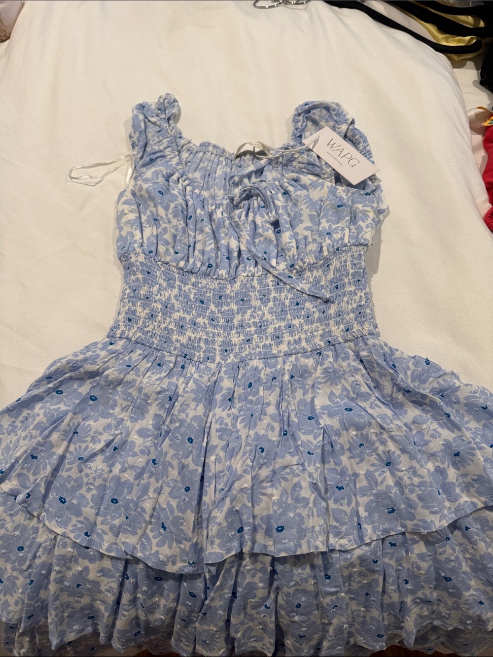 W.A.P.G. Light Blue Floral Smocked Mini Dress